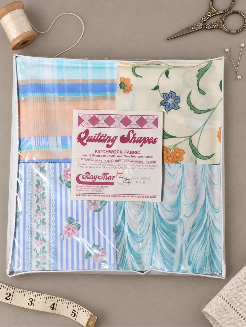 Vintage RayMar Quilting Shapes Full Size Quilt Top Precut Fabric 6”